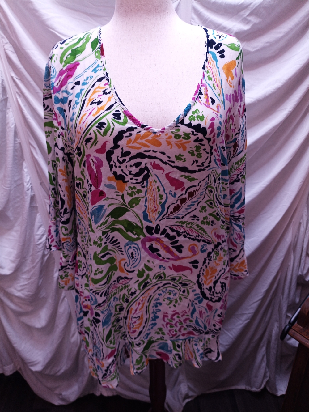 Anne Cole Paisley V-Neck Swim Coverup – Pink, Green, Blue, Yellow, Black